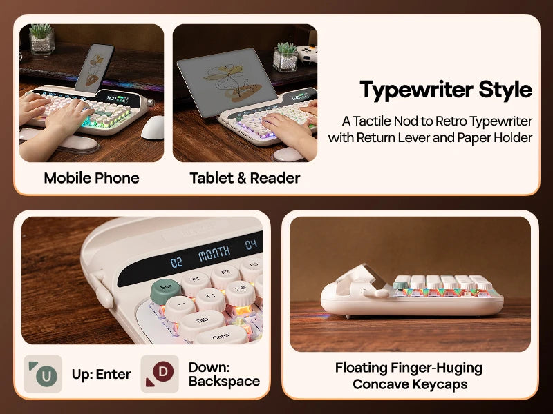 EPOMAKER Glyph 75% ANSI US Layout Wired/2.4Ghz/BT Wireless Typewriter Retro Mechanical Keyboard with TFT Screen & Rotary Knob
