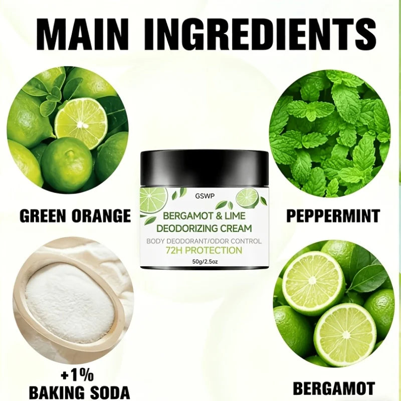 Tidesmit GSWP Bergamot & Lime Deodorant Cream for 72-hour body odor control in 50g and 100g sizes