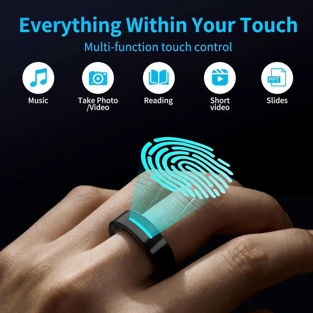 Smart Health Ring - Black Ceramic Fitness Tracker with Biometric Sensors Tidesmit