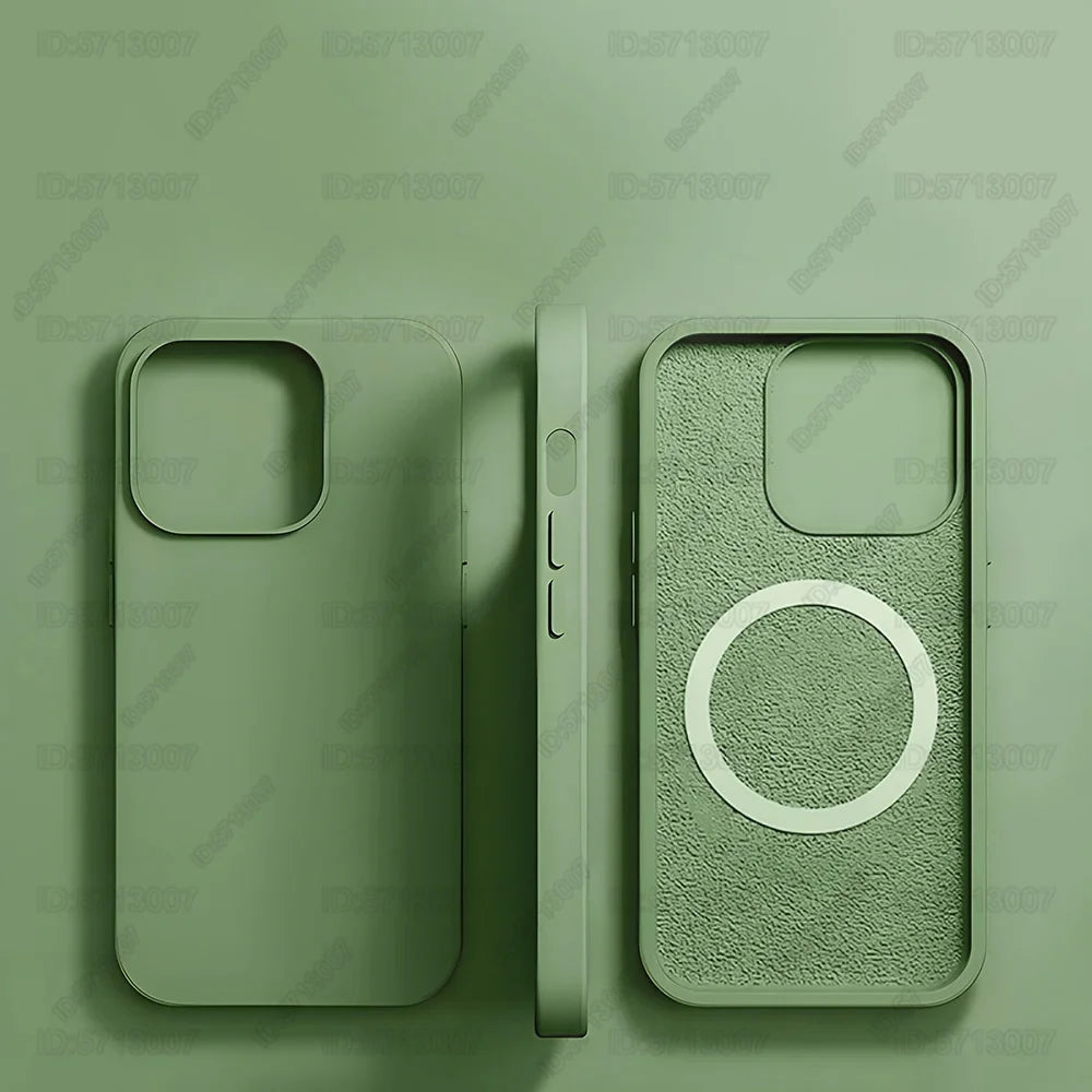 Magnetic Liquid Silicone Phone Case for iPhone - Shock-Absorbing Cover Matcha Green Tidesmit