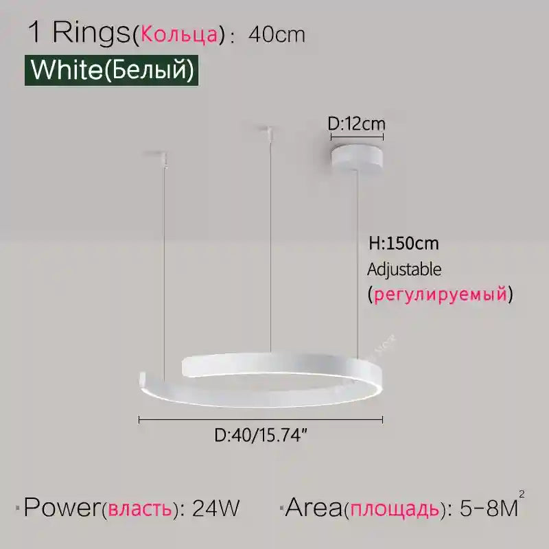 Modern 3-Ring LED Chandelier - Adjustable Dimmable Black Finish White 40cm Tidesmit