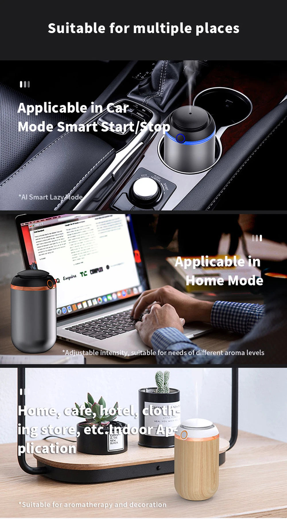 Car Diffuser Waterless Essential Oil Aroma Diffuser Rechargeable Dual-Mist Tech Smart Start/Stop For Home/Vehicle Air Freshener