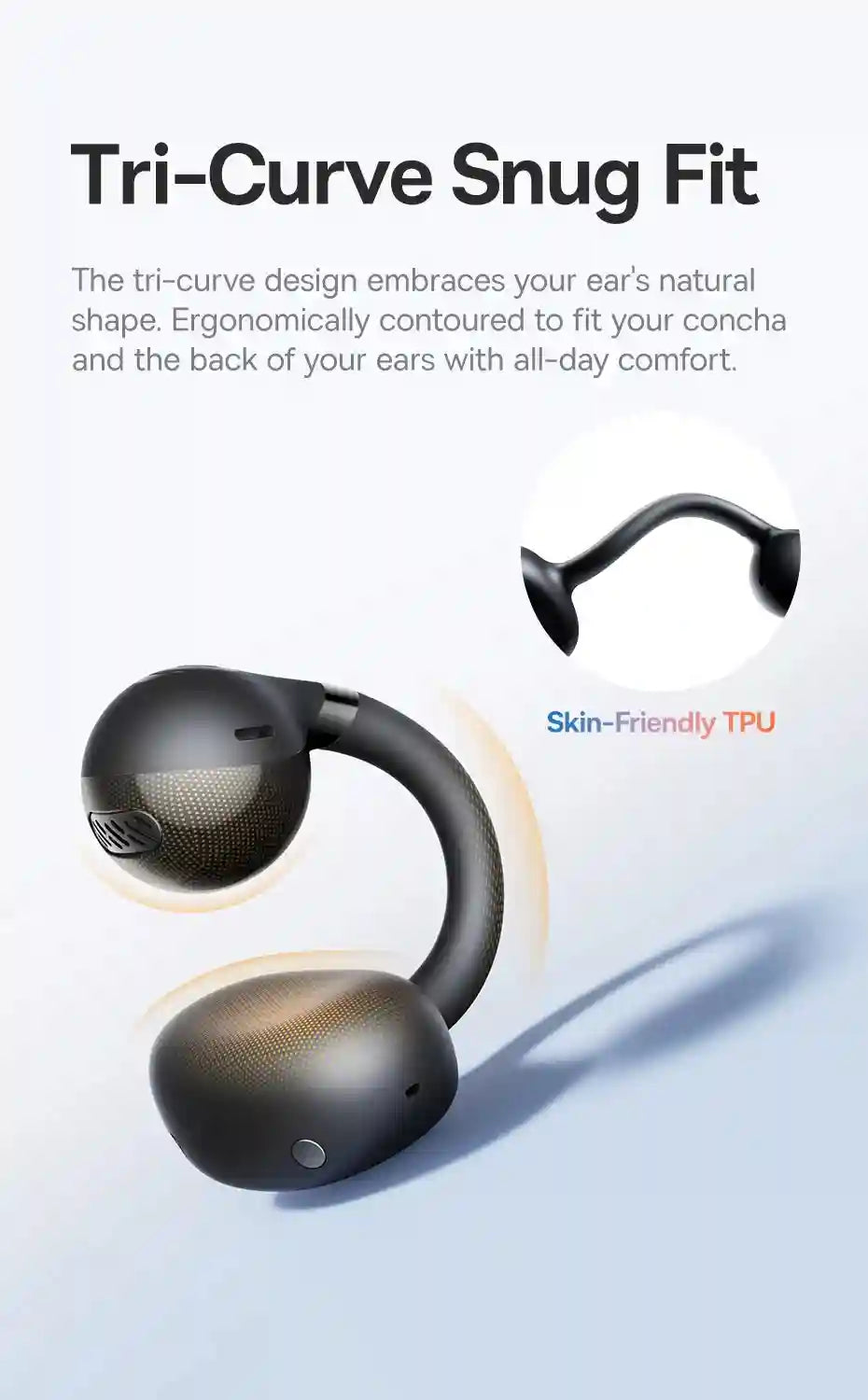 Wireless Earbuds Open-Ear Sports Clip-On - Bluetooth 5.3 Low Latency Black Tidesmit