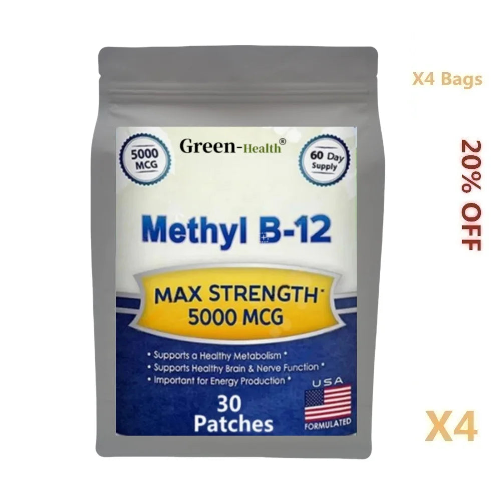 Tidesmit A5YE Vitamin B12 5000mcg patches for brain support, memory, and natural energy boost. 30 count supplement pack.