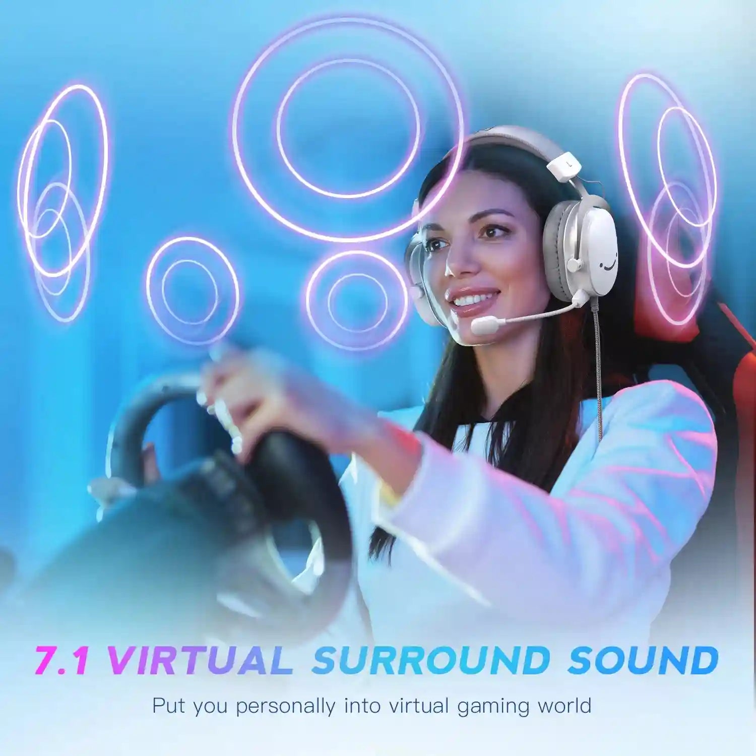 USB Gaming Headset 7.1 Surround Sound Wired Over-Ear PC PS5 White Tidesmit