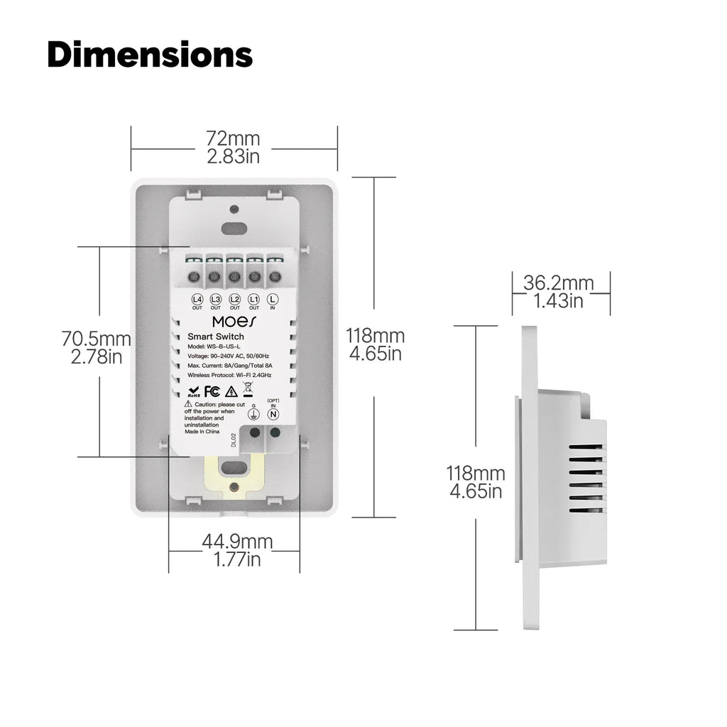Smart Wi-Fi Wall Switch | App Controlled Light Switch | 1-4 Gang Tidesmit Tidesmit