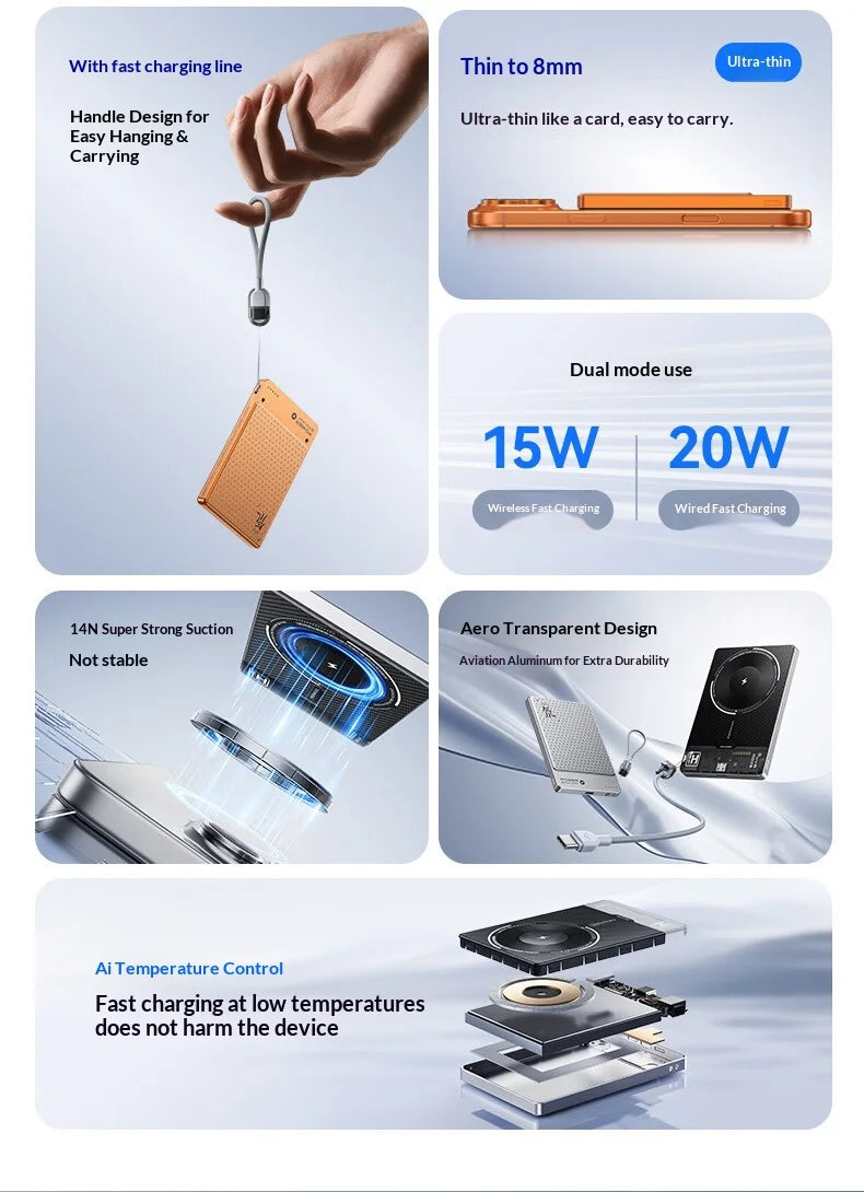 Tidesmit Magnetic Power Bank 5000mAh Qi2 20W Fast Charger - Orange Tidesmit