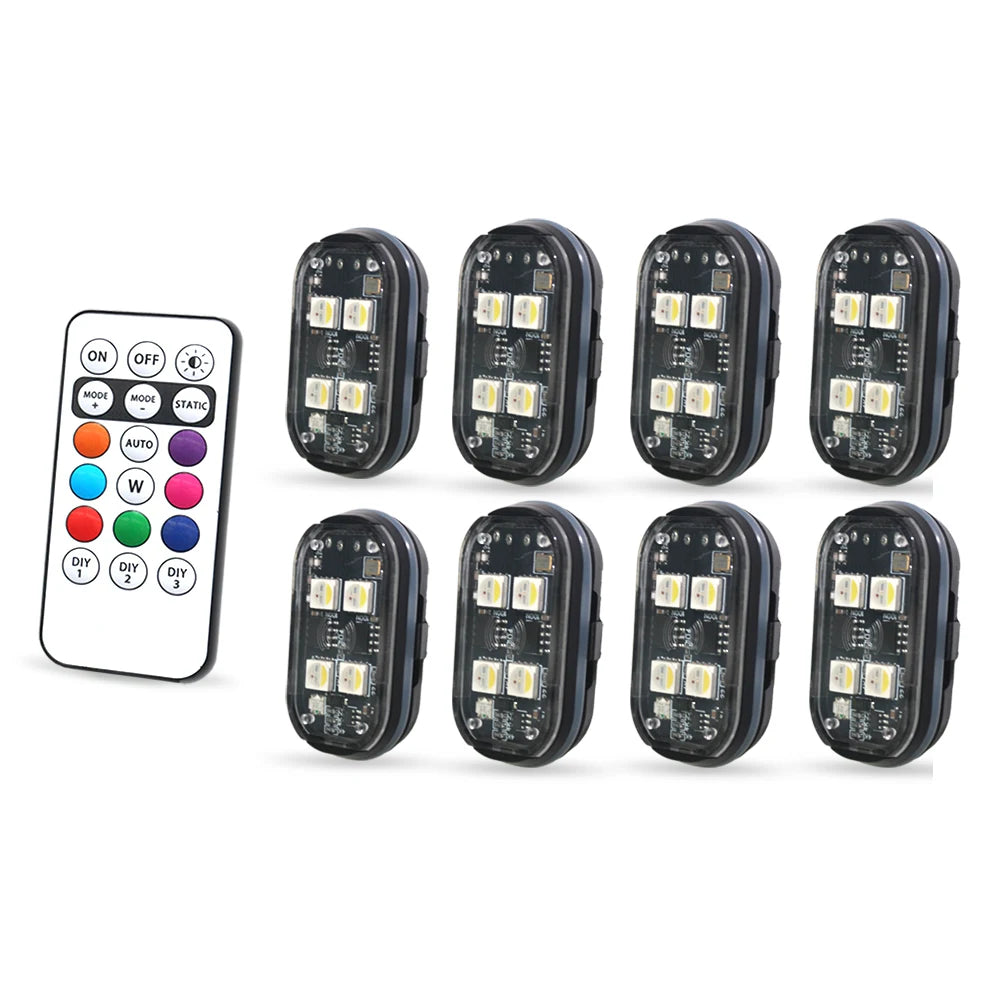 Wireless RGB LED Strobe Lights for Car - 8 Color Auto Warning Kit 8pcs RGB China Mainland Tidesmit