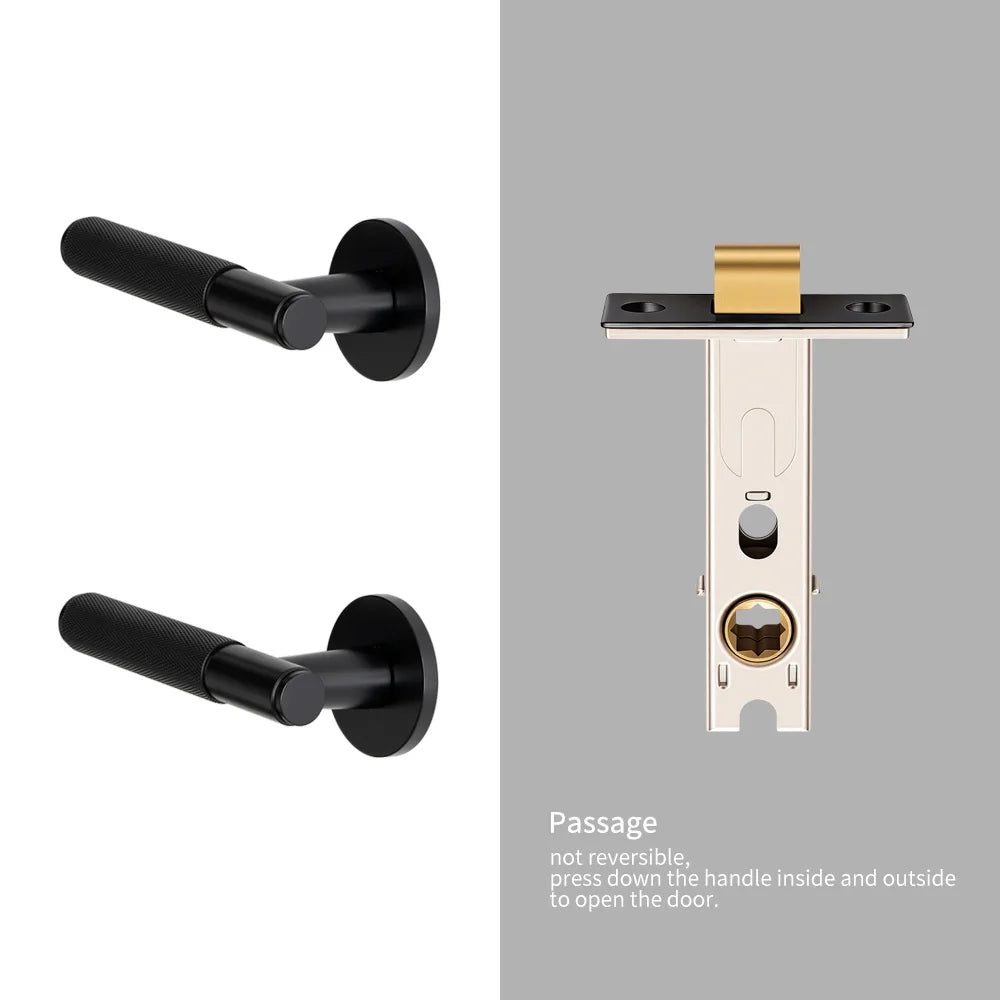 DOOROOM Brass Door Lock Set Modern Knurled Matte Black Interior Door Lock Decorative Lock Privacy Lock Passage Lock