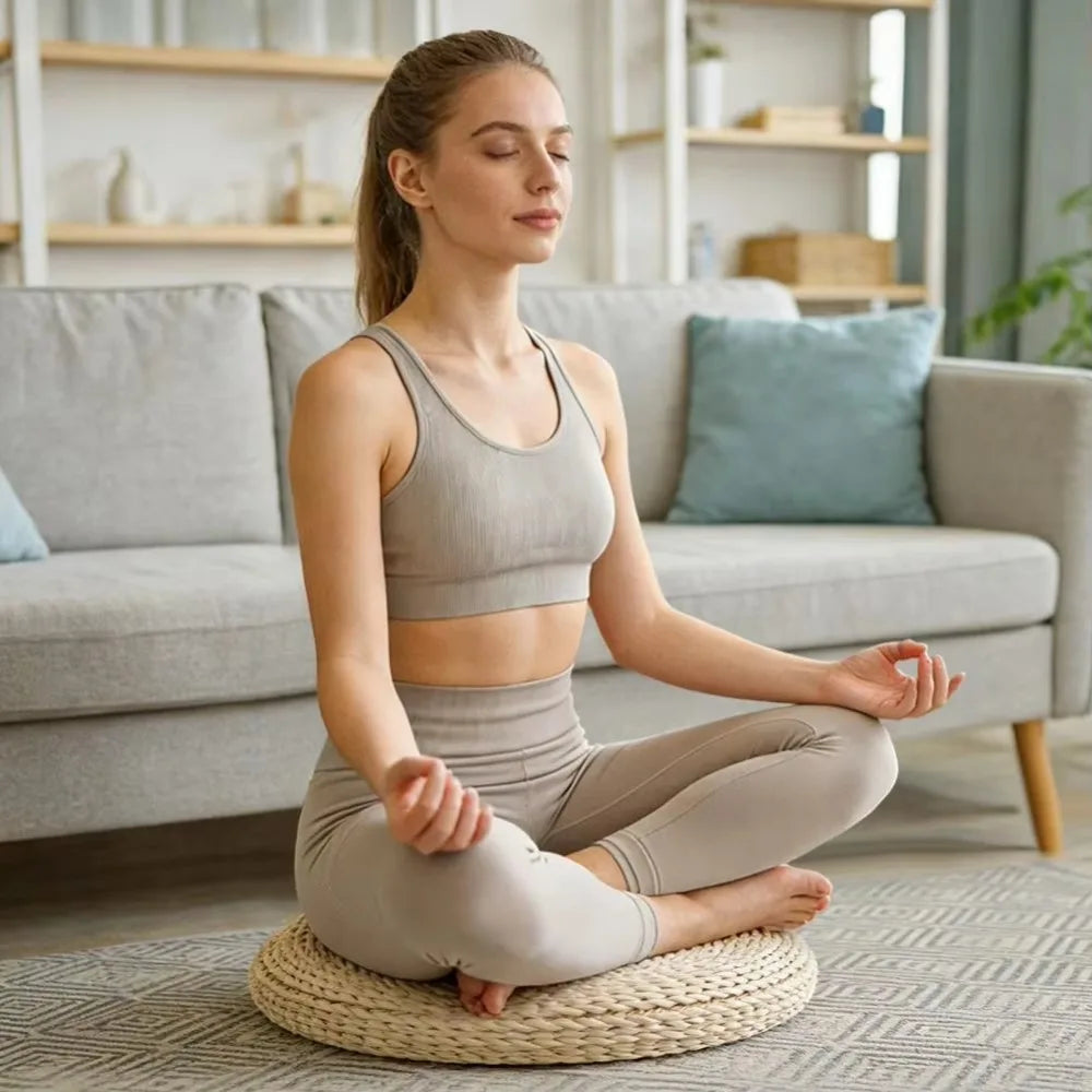 Japanese-style Straw Weaving Sitting Cushion Rustic Thickened Tatami Futon Handmade Breathable Straw Braid Mat Meditation