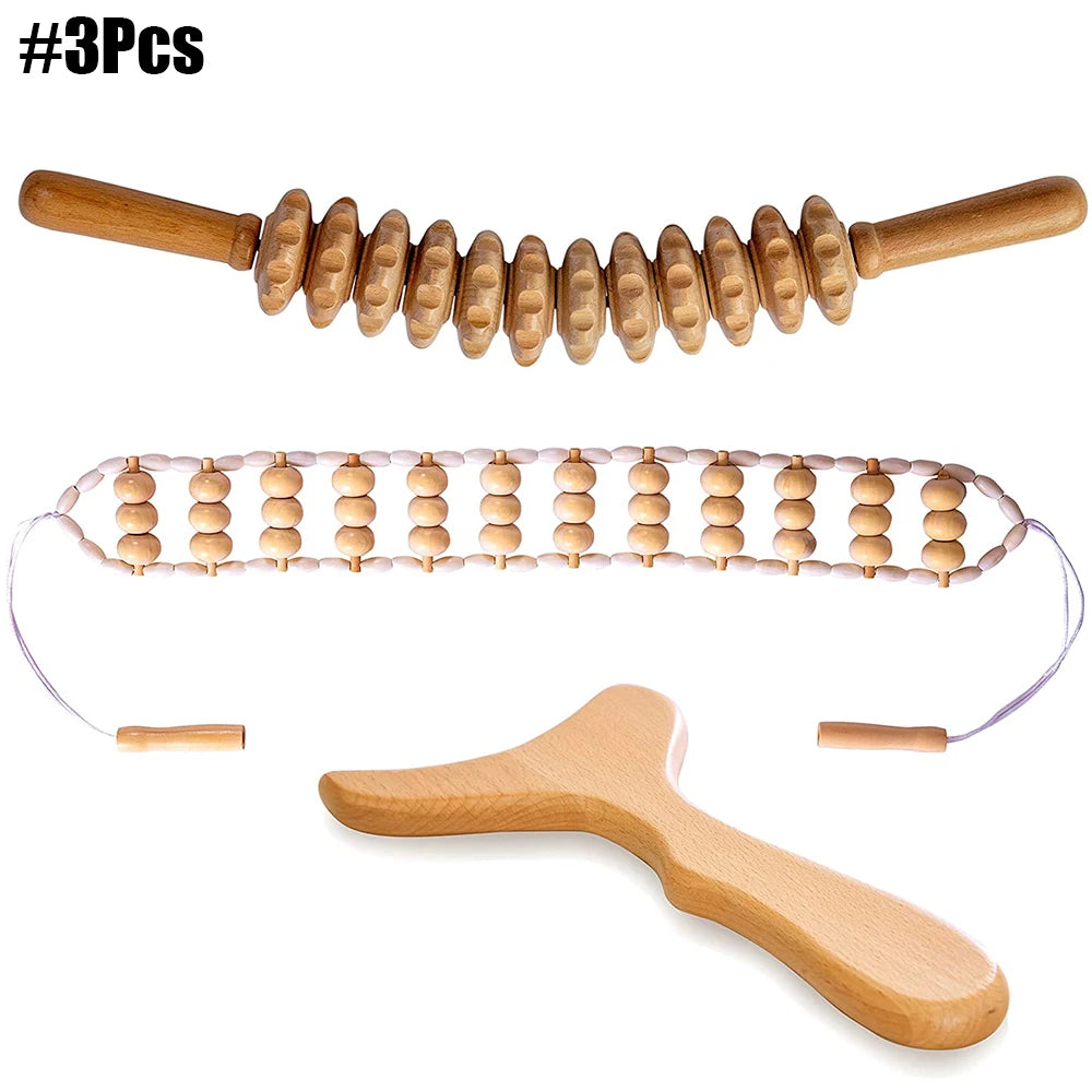 Wood Therapy Massage Tools for Body Contouring | 6 Piece Kit Relaxation Treatment 3Pcs 3 Tidesmit