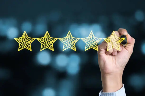 Hand drawing a five-star rating to represent customer satisfaction for our high-quality coffee and tea maker collection.