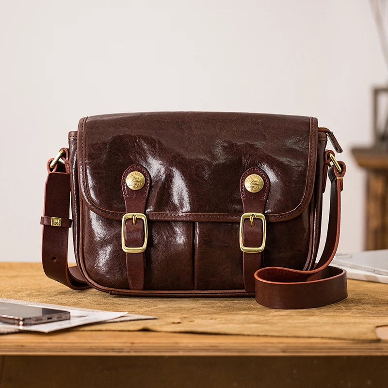 vintage designer handmade high-quality genuine leather men's messenger bag Outdoor casual cow leather work black shoulder bag