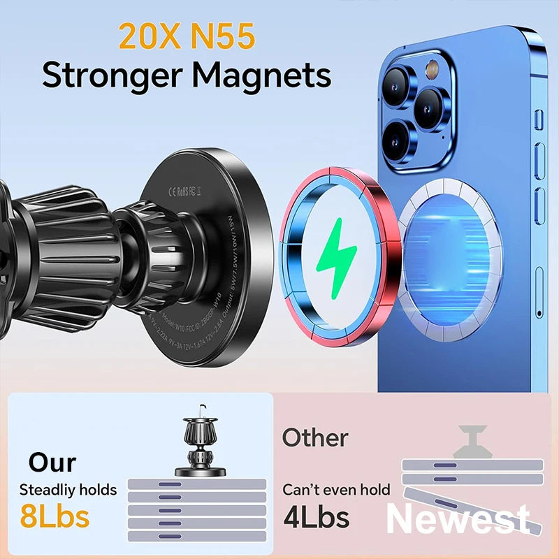 Magnetic Wireless Car Charger for iPhone 16-13 - Fast Qi Charging Tidesmit
