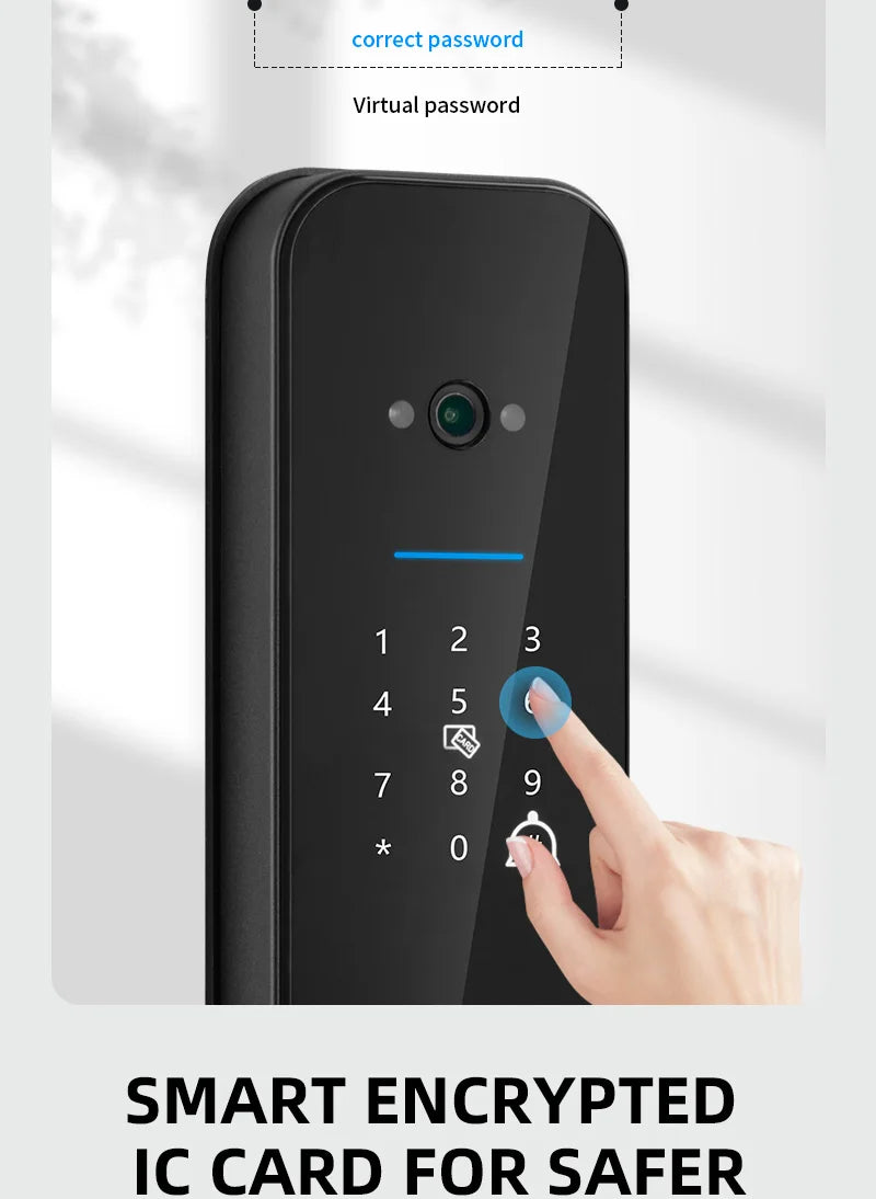 XSDTS New Tuya Wifi Digital Electronic Smart Door Lock With Biometric Camera Fingerprint Smart Card Password Key Unlock