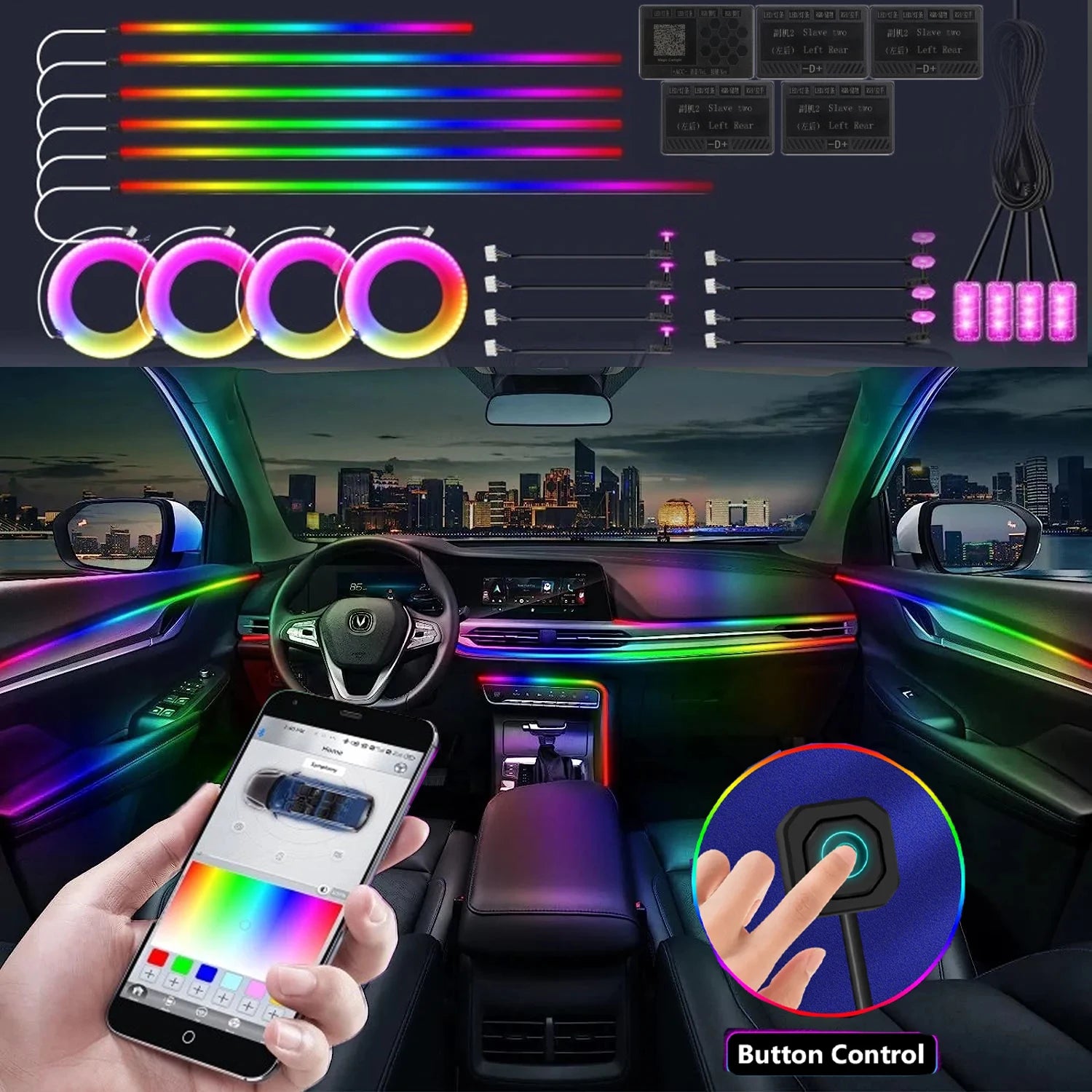 Car Ambient Lighting Kit | 213 Color LED Strip Interior by Tidesmit Tidesmit