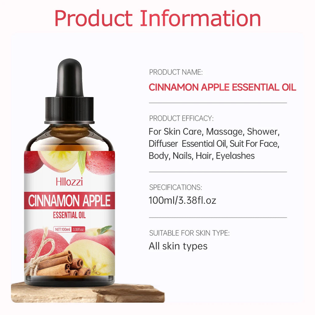 Cinnamon Apple essential oil is suitable for skin care, bath, aromatherapy diffuser, and for use on face, hair, and eyelashes.