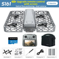 S161 drone set with gray folding quadcopter, remote with screen, 64GB SD card, carrying case, and spare accessories.