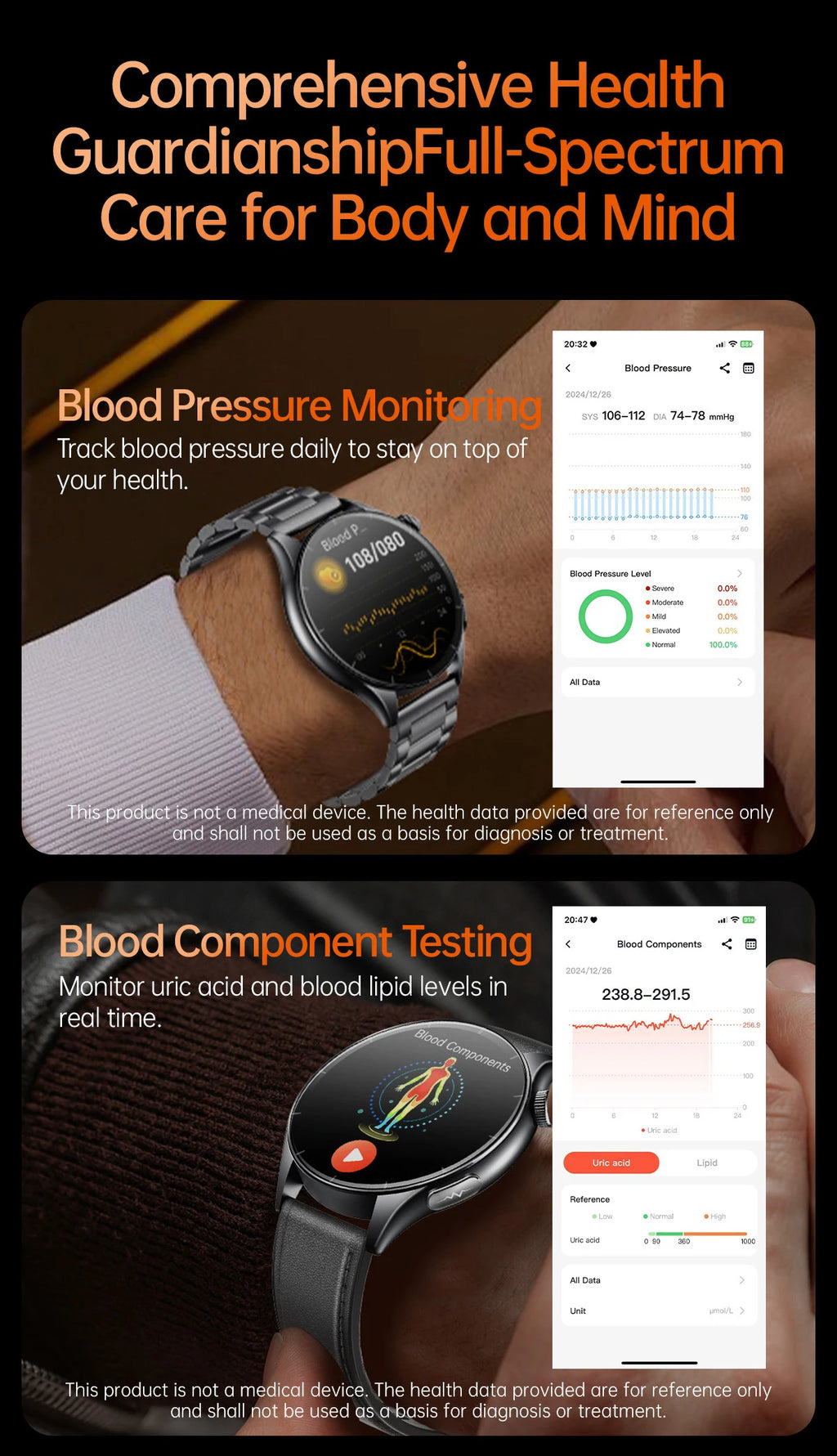 2026 New Smart Watch NFC ECG+PPG Blood oxygen Uric Acid Blood Pressure Sapphire Smartwatch Men For iPhone Android