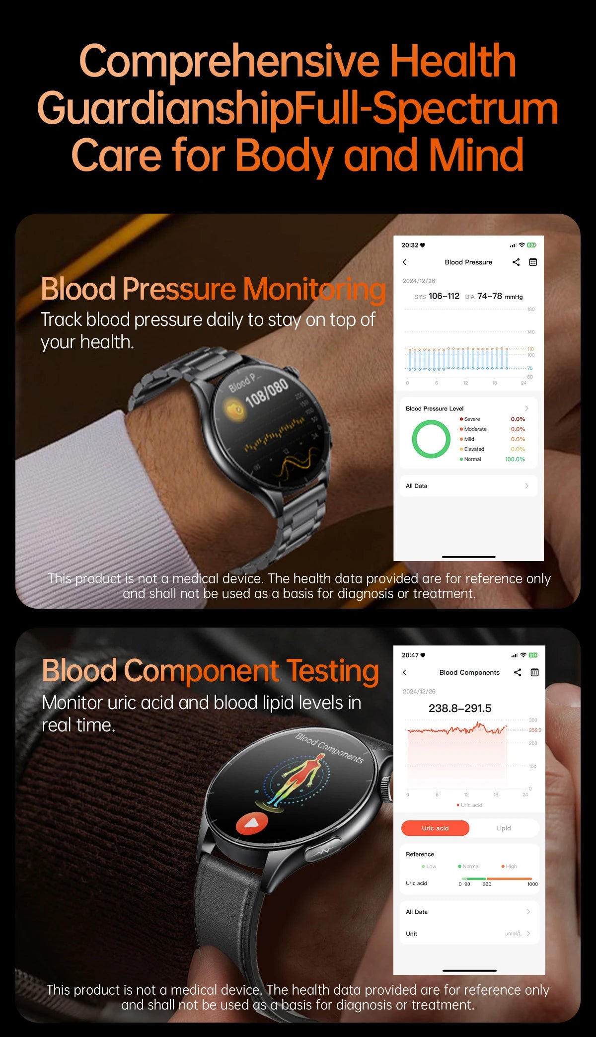 2026 New Smart Watch NFC ECG+PPG Blood oxygen Uric Acid Blood Pressure Sapphire Smartwatch Men For iPhone Android