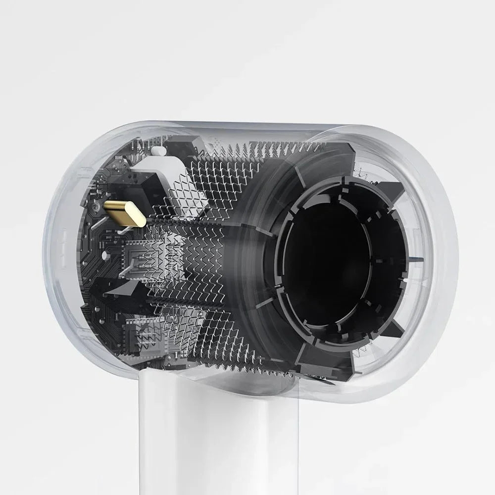 Internal view of MIJIA H501SE high-speed hair dryer showing powerful 110,000 RPM motor and advanced heat tech.