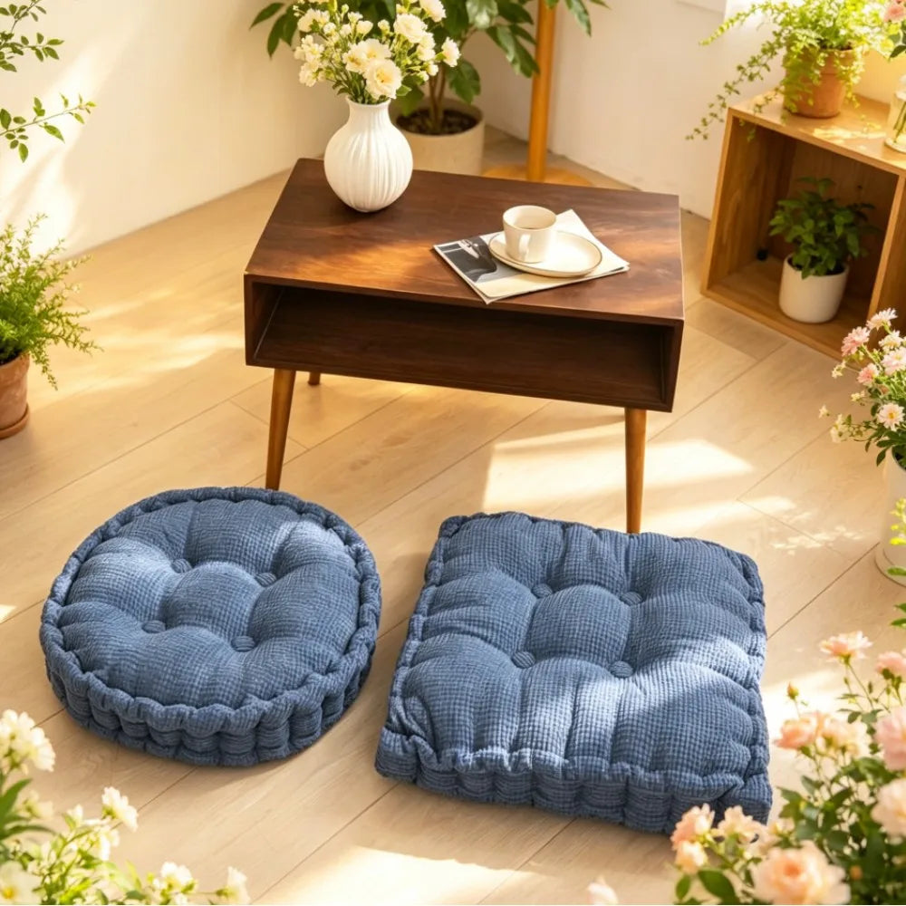 Meditation Floor Square Round Pillow For Seating Tufted Thick Pad Corduroy Cushion For Yoga Balcony Chair Seat Cushions Blue