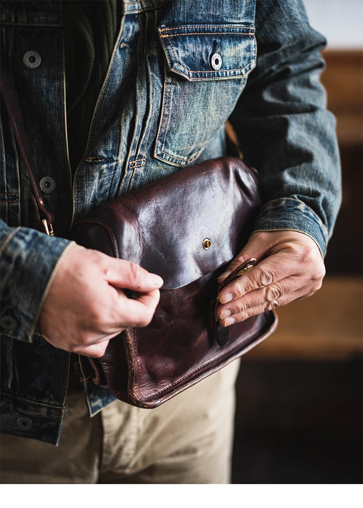 Fashion vintage outdoor daily genuine leather men's small phone shoulder bag designer handmade luxury cow leather crossbody bag