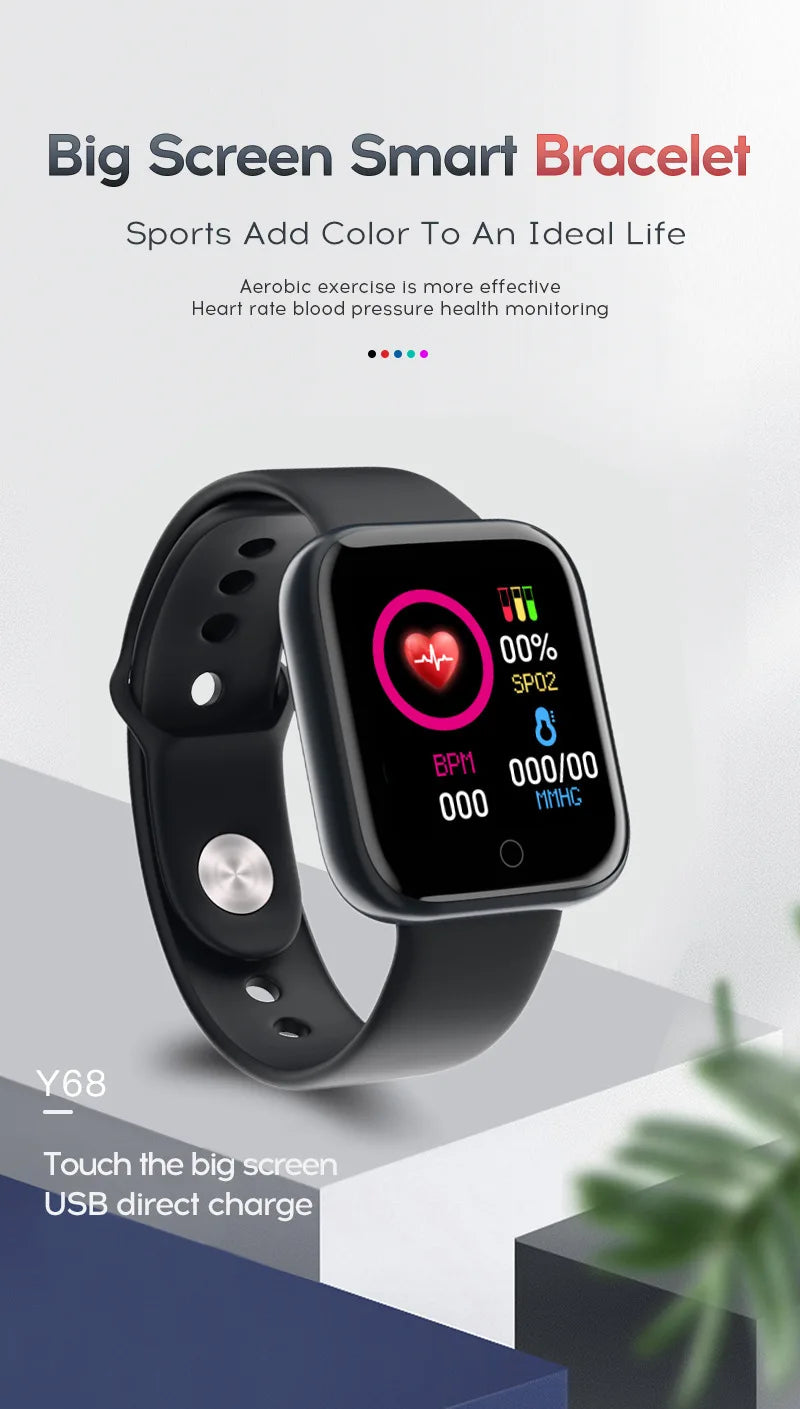 Y68 Smart Watch Bluetooth Fitness Tracker Adult Sports Watch Heart Rate Monitor Blood Pressure Smart Bracelet for Android iOS