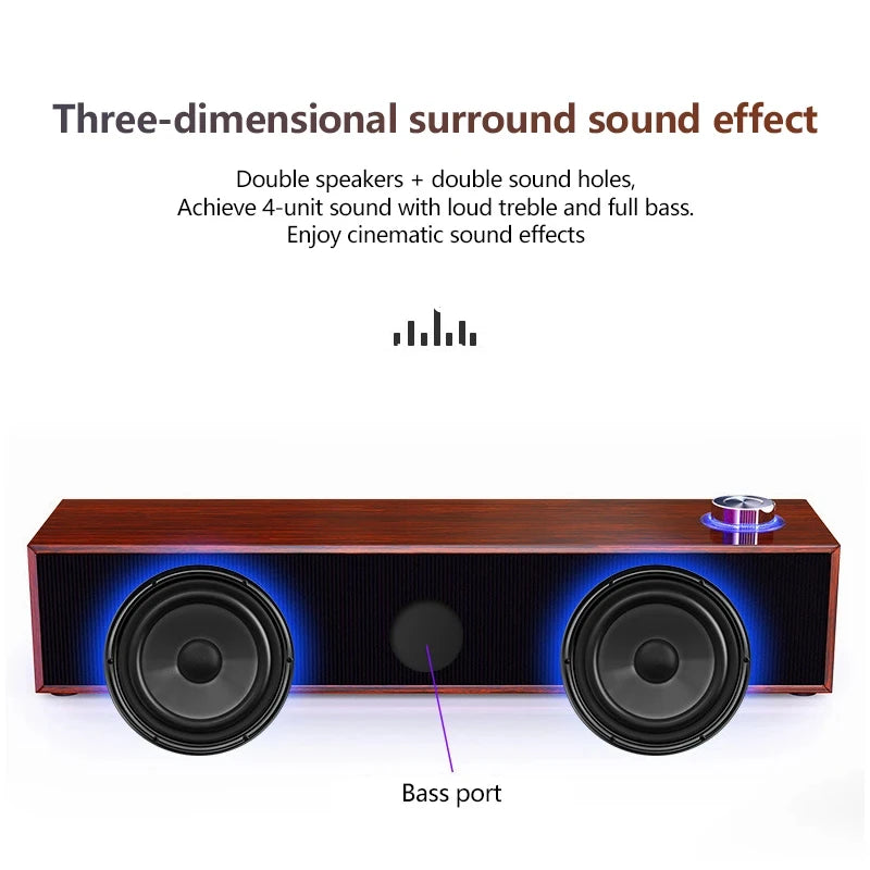 Wooden Computer Speaker with Subwoofer Bass - HiFi Audio System Tidesmit