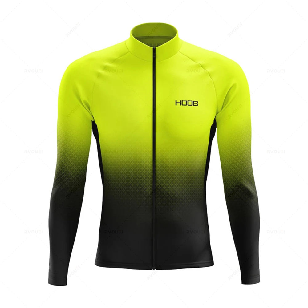 Tidesmit long-sleeve cycling jersey with a neon yellow to black gradient, full zip, and slim-fit technical fabric.