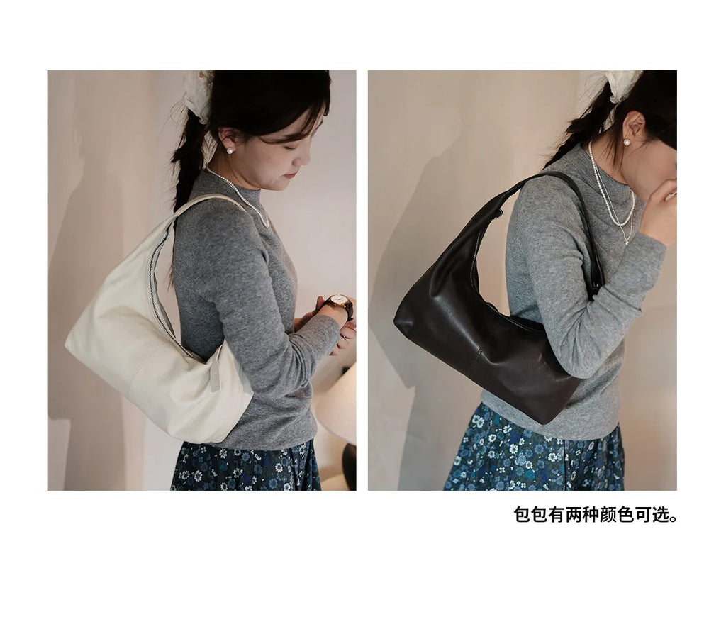 casual designer high quality soft vegetable tanned cowhide ladies shoulder bag fashion genuine leather women underarm bag