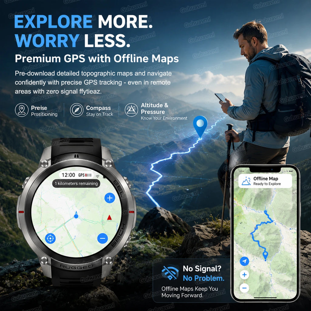 New Outdoor Sport GPS Position Smart Watch Men 1.43'AMOLED 170+Sport Mode 5ATM Waterproof Heart Rate Fitness Tracker Bracelets