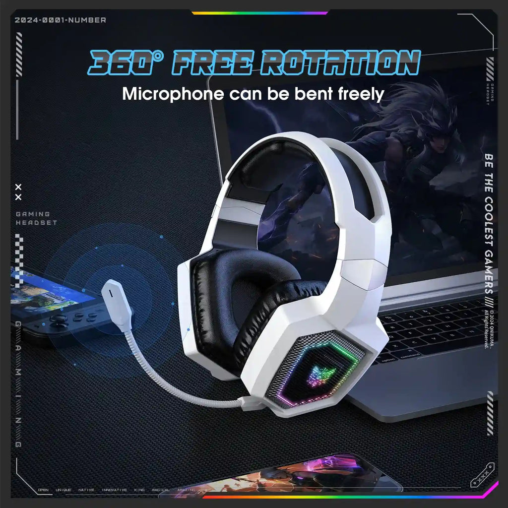 Wireless Gaming Headset for PS5 & PC with Noise Cancelling Mic - White Tidesmit
