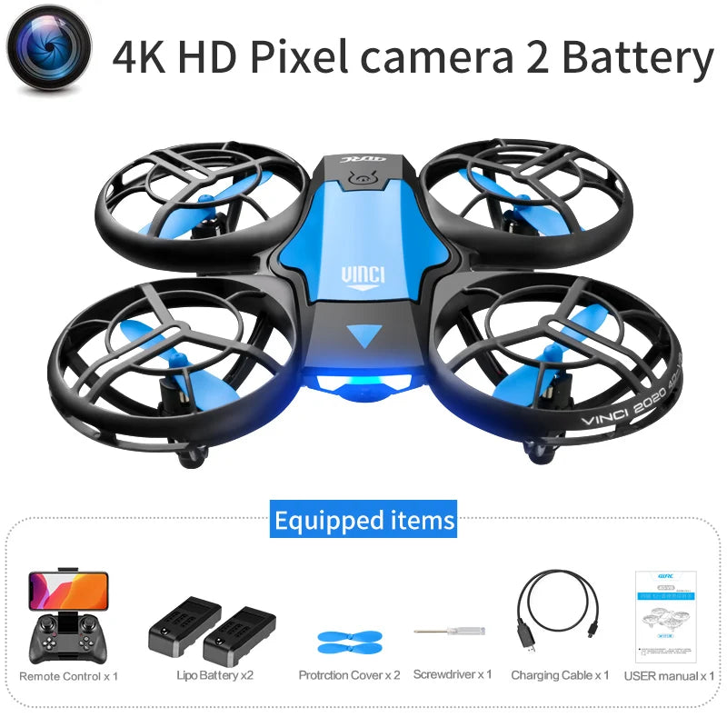 4K Camera Drone for Kids - Gesture Control Foldable Quadcopter Blue V8 Blue HD camera 2B Tidesmit