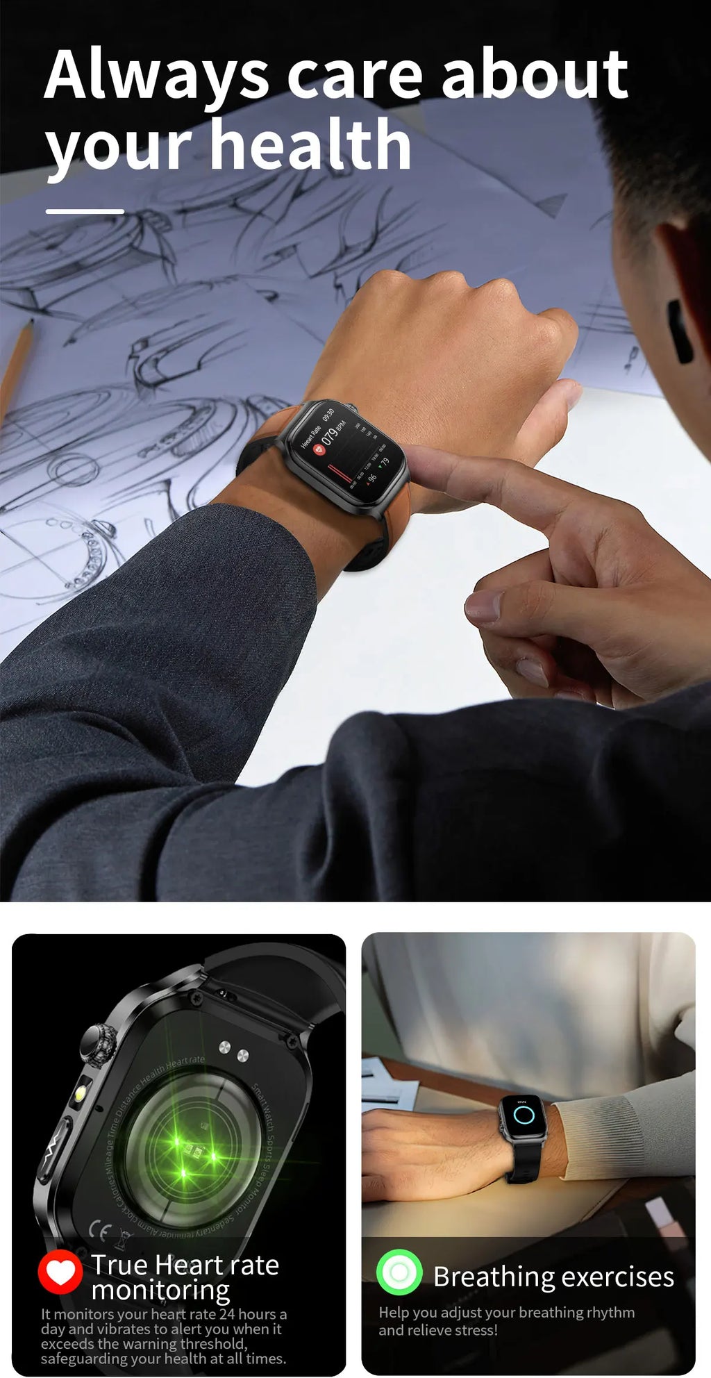 2026 New ECG Heart Health Analysis Smart Watch Accurate Uric Acid Blood Pressure Body Fat Five organ Fitness Health Smart Watch