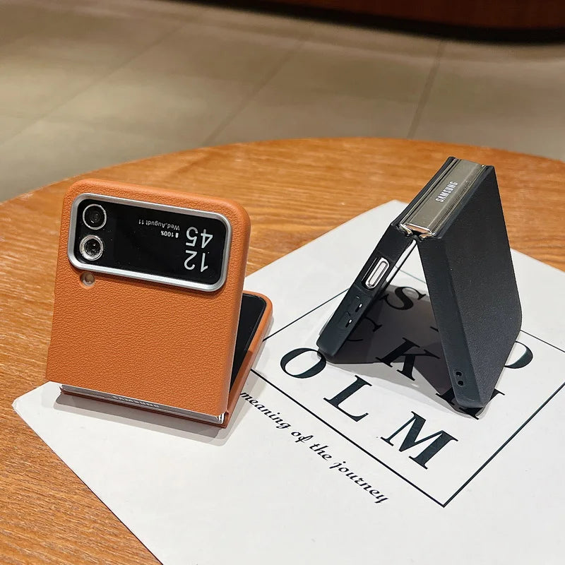 Samsung Z Flip 7 Leather Case - Slim Shock-Absorbing Folding Cover Grey Tidesmit
