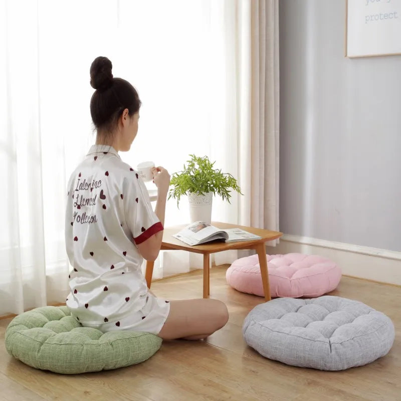 Thick Tufted Seat Cushion Natural Linen Round Floor Pillow Seating Cushion Home Décor Pouf for Meditation Yoga For Adult Kid Pad