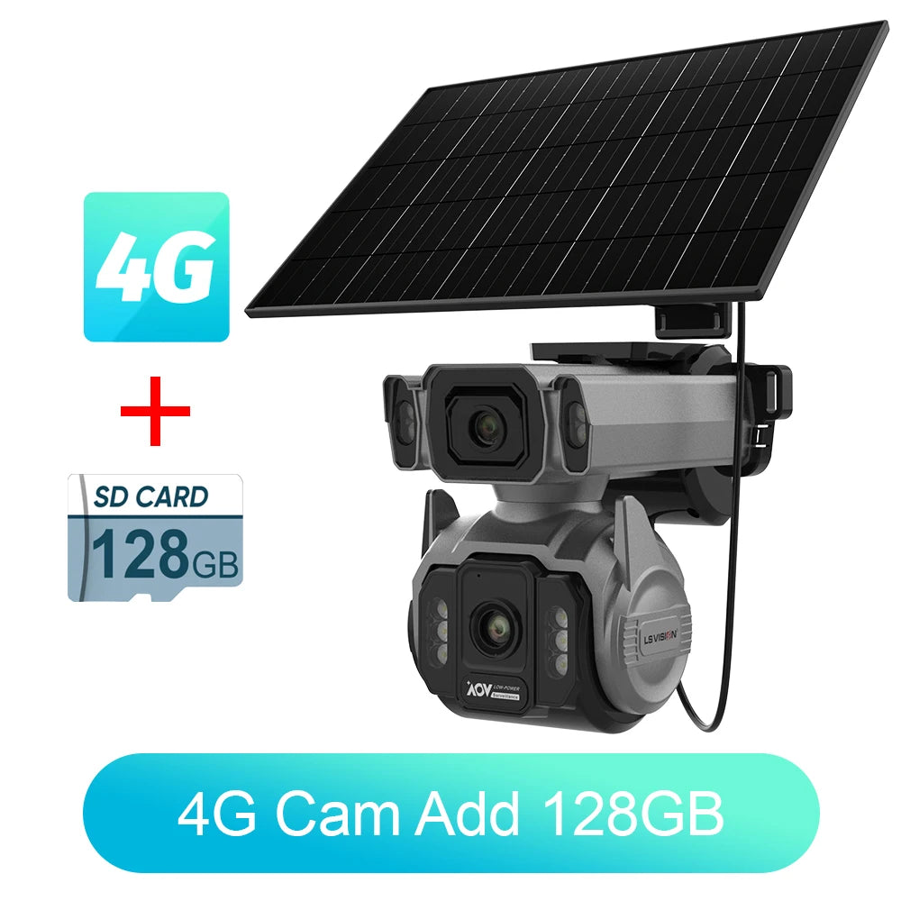 LS VISION 24/7 Video Recording 12X Optical Zoom Solar Outdoor Surveillance Camera 4G SIM Dual Screen Aov Ai Humanoid Tracking