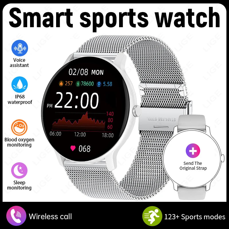 New Smart Watch 1.26" HD Smartwatch for iOS Android Answer/Make Call 100+ Sport Fitness Tracker Heart Rate Monitor Smart Watches
