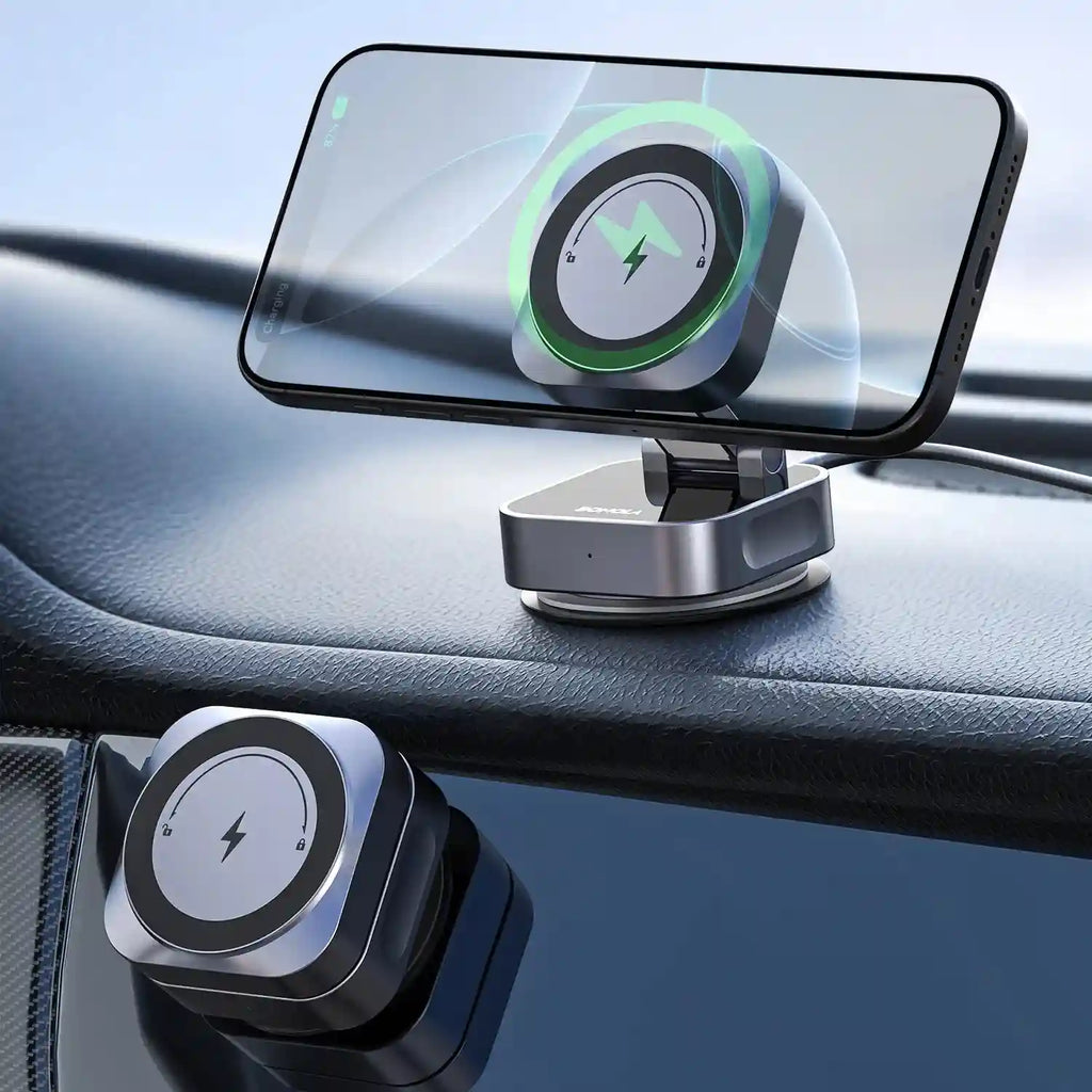 Tidesmit 15W Magnetic Wireless Car Charger with Suction Cup Mount - Gray Tidesmit