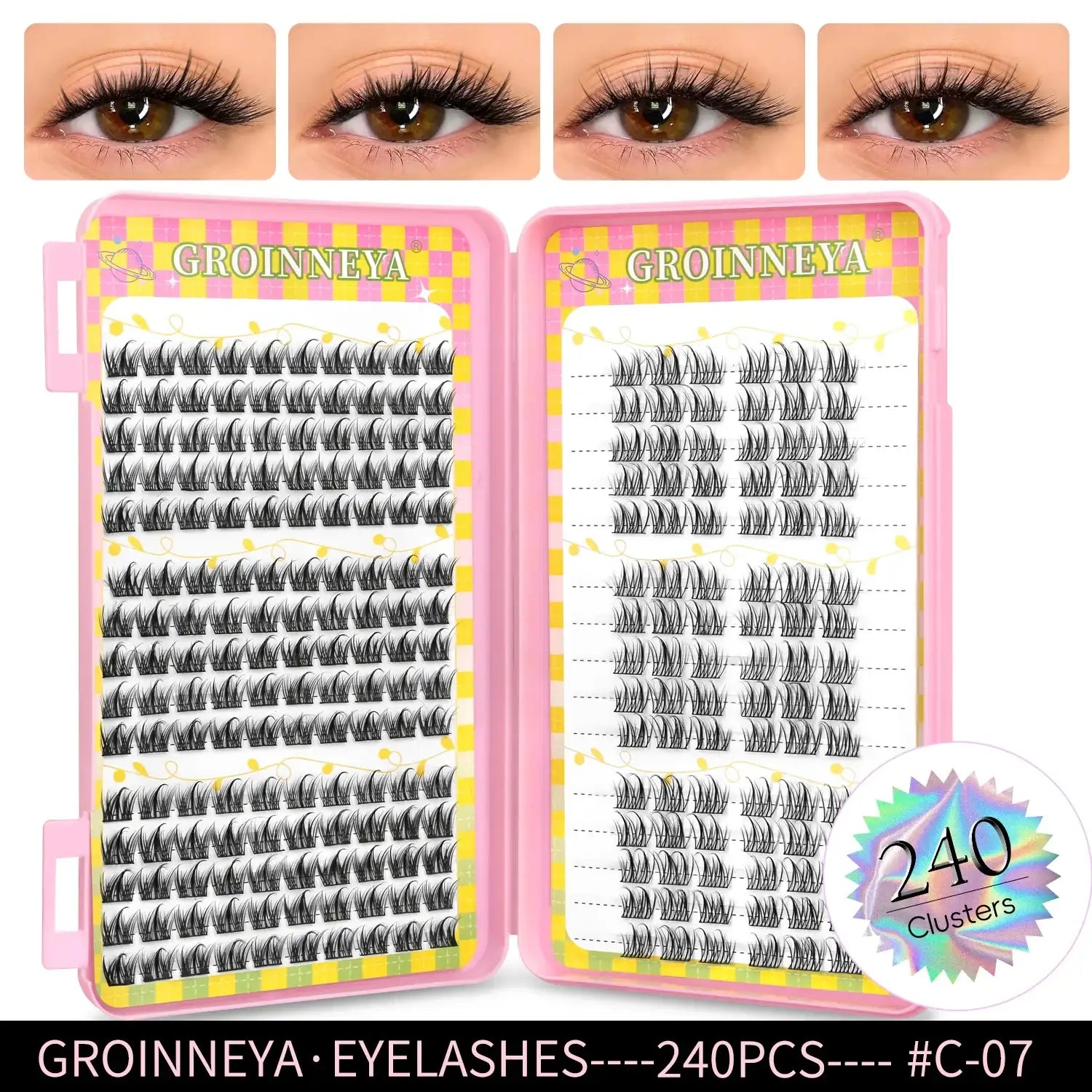 GROINNEYA Eyelashes Clusters 320 pcs Natural Eyelash extension Cluster Lashes Volume Mixed Tray Lashes Cluster Natural