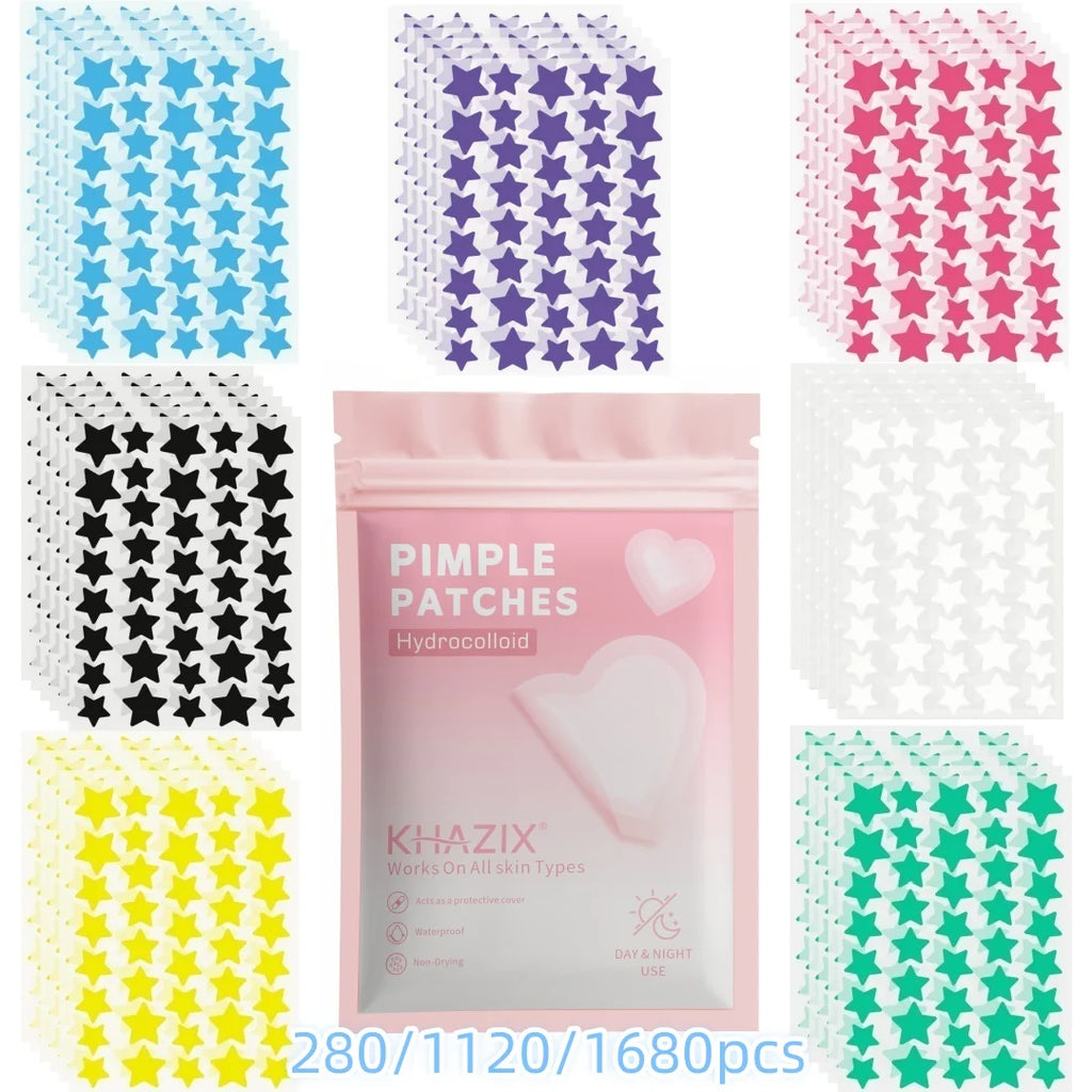 280/1120/1680pcs of multi-color star acne patches, facial acne patches, concealer acne patches, and pimples patches, ultra-thin