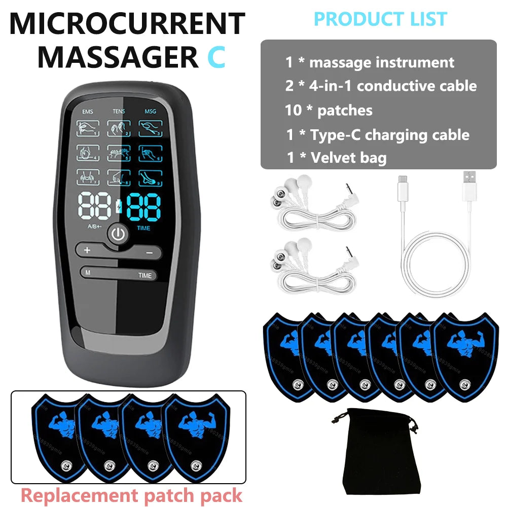 TENS Muscle Stimulator for Back Pain Relief | Portable Electric Massager Back Massage Instrument Set C Tidesmit