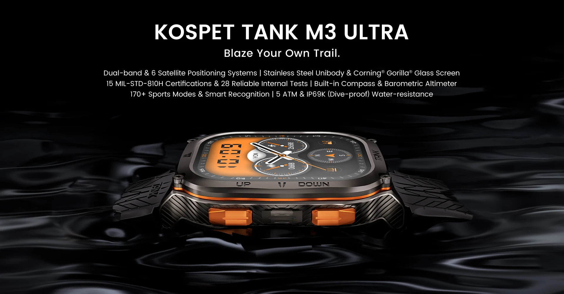 KOSPET TANK M3 Ultra GPS Smart Watch For Mentainless Steel Smartwatch 5ATM IP69K Waterproof Bluetooth Call Health Monitor