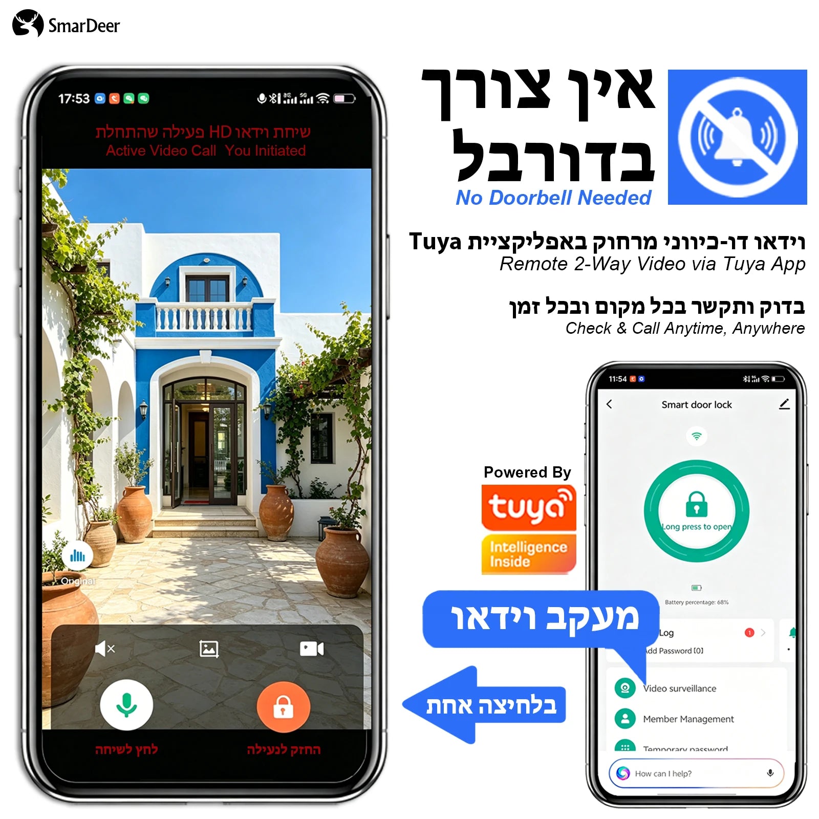 SmarDeer IP66 Waterproof Smart Lock,3D Facial Recognition Fingerprint Door Lock,Tuya Electronic Door Lock for Israel Standard