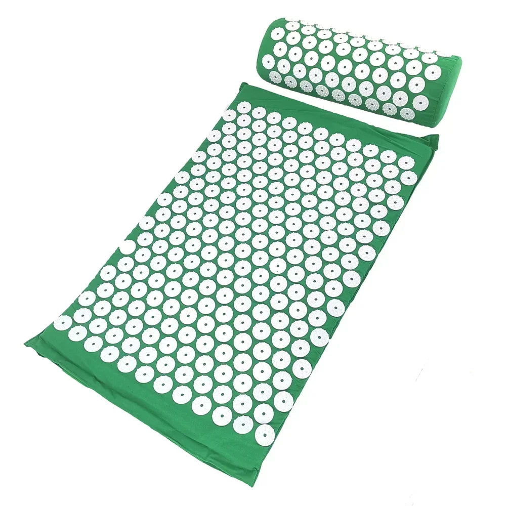 Acupressure Mat and Pillow Set | Targeted Muscle Relief & Recovery Back Massage Instrument Green Set no bag Tidesmit