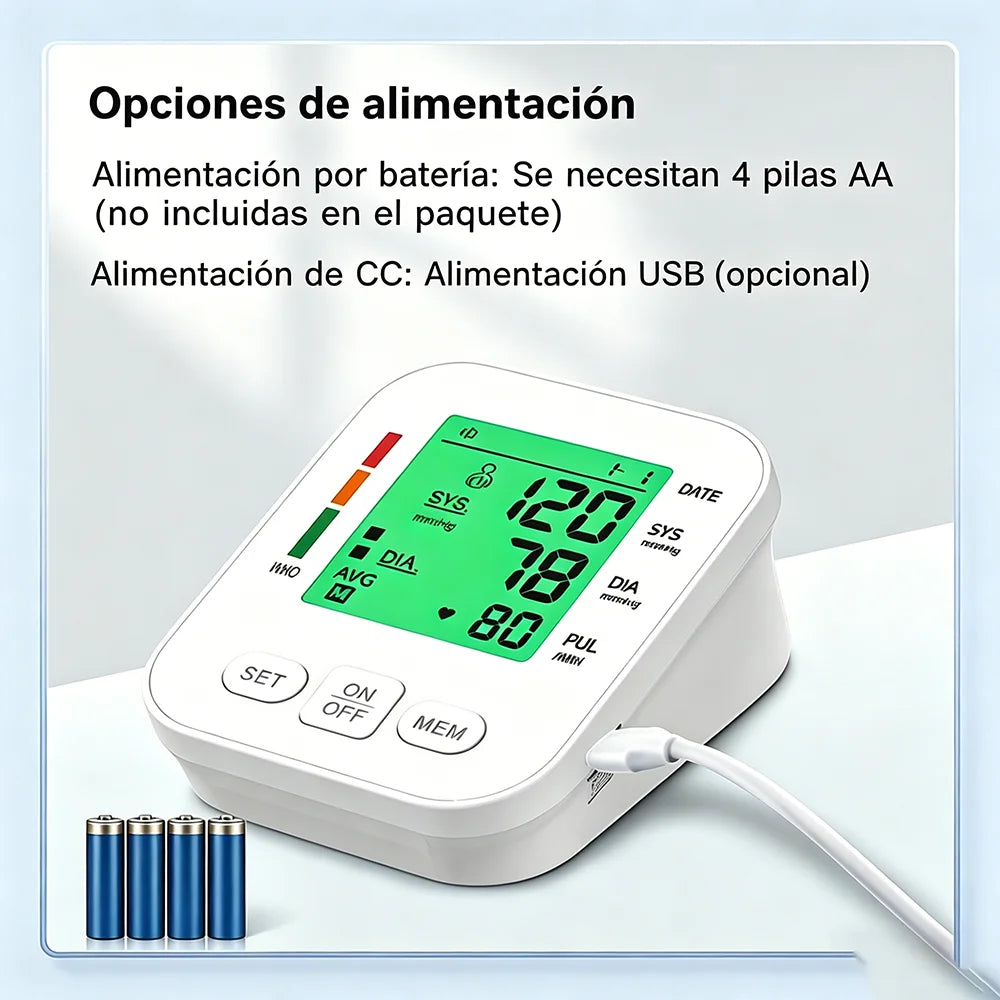 Spanish Blood Pressure Monitor Upper Arm Automatic Tonometer BP Cuff Machine with Backlight LED Display for Home Use Health Care