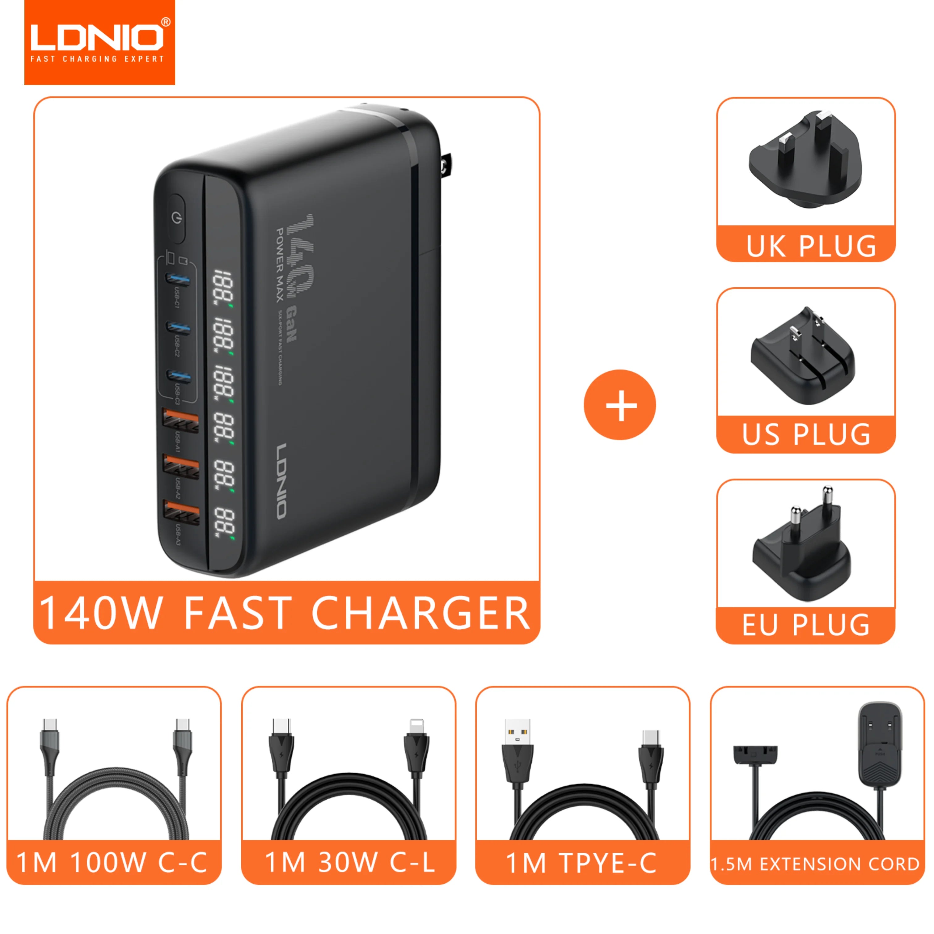 140W GaN USB-C Fast Charger for MacBook - High-Speed Power Adapter with 3 charge cable China Mainland Tidesmit