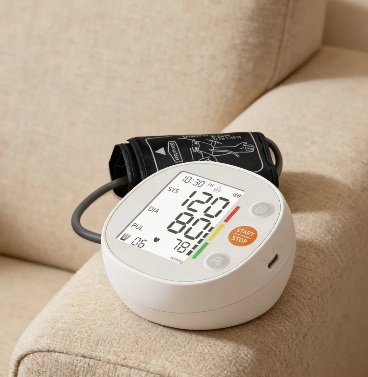 One Click Measure Round Arm Blood Pressure Monitor Automatic Backlight High Accurate Electronic BP Measuring Machine Home