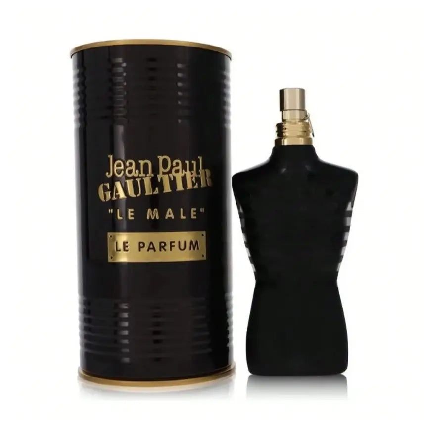 Jean Paul Gaultier Le Male Le Parfum for men. Iconic torso bottle with black and gold tin canister. Intense EDP spray.